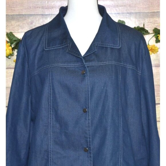 Ladies Studio V Lightweight Blue Chambray Jacket Snap Front Stretch Plus Size 2X - Picture 2 of 9